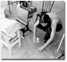 black and white photograph of Jen Bervin working