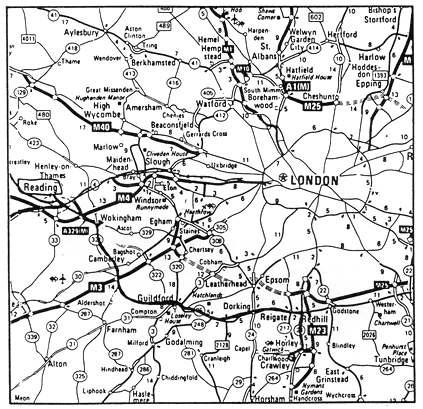 A map containing the home counties surrounding South-West london