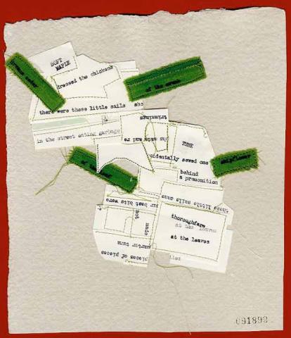 Image of Jen Bervin's 'Bird' collage. Made of stitched paper and typewriter text