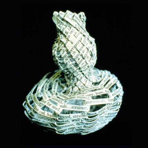 image of an experimental art book, made from strips of letter press printed paper 